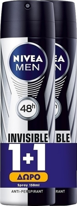 Nivea Men 1+1 ΔΩΡΟ Invisible for Black & White Anti-perspirant Invisible Original Αποσμητικό 48h σε Spray 2x150ml