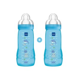 Mam Easy Active Baby Bottle Πλαστικό Μπιμπερό Θηλή Σιλικόνης 4m+ Μπλε Δελφινάκια 2x330ml 365SB