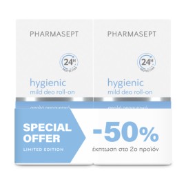 Pharmasept Promo Special Offer -50% στο 2ο Προϊόν Hygienic Mild Deo 24h Roll-On for Sensitive Skin 2x50ml