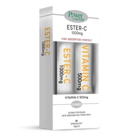 Power Of Nature Ester-C 1000mg & Vitamin C 500mg Γεύση Ροδάκινο Πορτοκάλι 40tabs αναβράζοντα