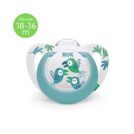 Nuk Star Πιπίλα Σιλικόνης 18-36m με Θήκη Πράσινο Παπαγαλάκι 1τμχ 10.739.760