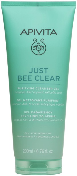 Apivita Just Bee Clear Purifying Cleanser Gel Καθαριστικό Τζελ Εξυγίανσης Προσώπου 200ml