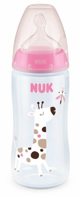 Nuk First Choice Μπιμπερό Πλαστικό με Θηλή Σιλικόνης M και Δέικτη Ελέγχου Θερμοκρασίας Ροζ Καμηλοπάρδαλη 6-18m 10.741.940