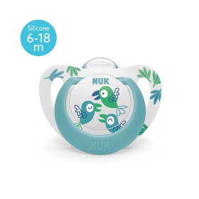 Nuk Star Πιπίλα Σιλικόνης 6-18m με Θήκη Πράσινο Παπαγαλάκι 1τμχ 10.736.781