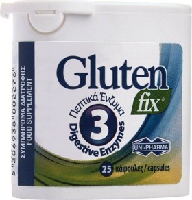 Uni-Pharma Gluten Fix, Πεπτικά Ένζυμα που βοηθούν σε περιπτώσεις δυσανεξίας σε Γλουτένη 25caps