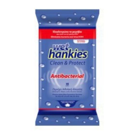 Wet Hankies Clean & Protect Antibacterial - Αντιβακτηριδιακά Μαντηλάκια με Αιθυλική Αλκοόλη 15τμχ