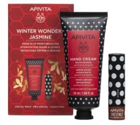 Apivita XMAS PROMO 2024 με Moisturizing Ηand Cream Κρέμα Χεριών με Γιασεμί & Πρόπολη, 50ml & Apivita Chestnut Lip Care Balm, 4.4gr