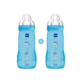 Mam Easy Active Baby Bottle Πλαστικό Μπιμπερό Θηλή Σιλικόνης 4m+ Μπλε Δελφινάκια 2x330ml 365SB