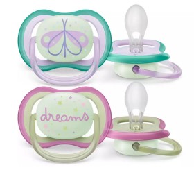 Philips AVENT Πιπίλες Σιλικόνης Νυκτός Ultra Air Nighttime για 0-6m Dreams/Butterfly Pink/Purple 2τμχ SCF376/19