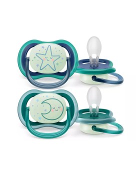 Philips AVENT Ultra Air Nighttime Πιπίλες Σιλικόνης Νυκτός Ultra Air για 6-18m Moon/Star 2τμχ SCF376/13