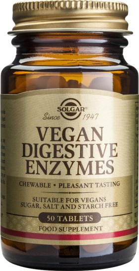 Solgar Vegan Digestive Enzymes χωρίς Γλουτένη 50 ταμπλέτες 50tabs Μασώμενα