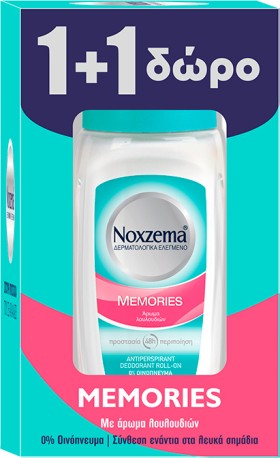 Noxzema PROMO 1+1 ΔΩΡΟ Αποσμητικό Memories με Απαλό Aρωμα Λουλουδιών 48h Roll-On 50ml