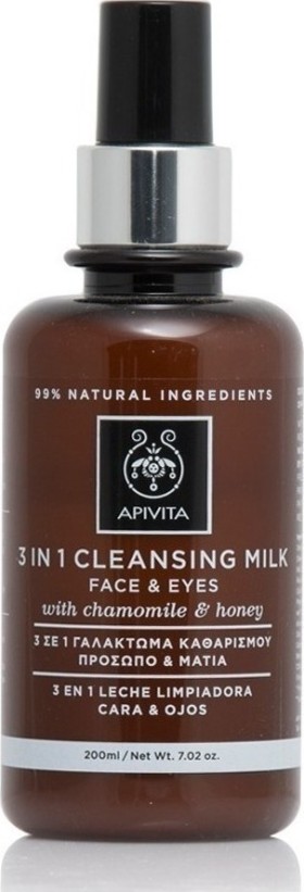 Apivita 3in1 Cleansing Milk Γαλάκτωμα Καθαρισμού Για Πρόσωπο & Μάτια Με Χαμομήλι & Μέλι 200ml