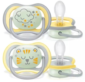 Philips AVENT Ultra Air Nighttime Πιπίλες Σιλικόνης Νυκτός Ultra Air για 18m+ Κίτρινο 2τμχ SCF376/01